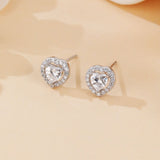 925 Sterling Silver Elegant Heart-shaped Zircon Stud Earrings In Sterling Silver