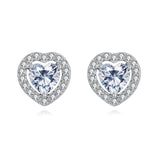 925 Sterling Silver Elegant Heart-shaped Zircon Stud Earrings In Sterling Silver