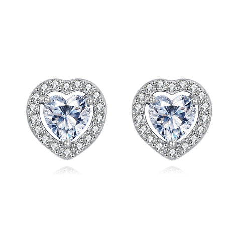 925 Sterling Silver Elegant Heart-shaped Zircon Stud Earrings In Sterling Silver