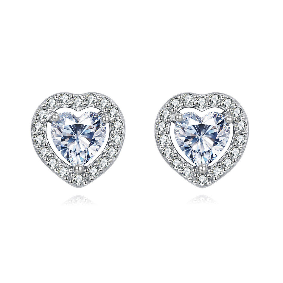 925 Sterling Silver Elegant Heart-shaped Zircon Stud Earrings In Sterling Silver