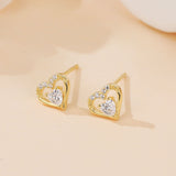 925 Sterling Silver Heart-shaped Zircon Gold Stud Earrings