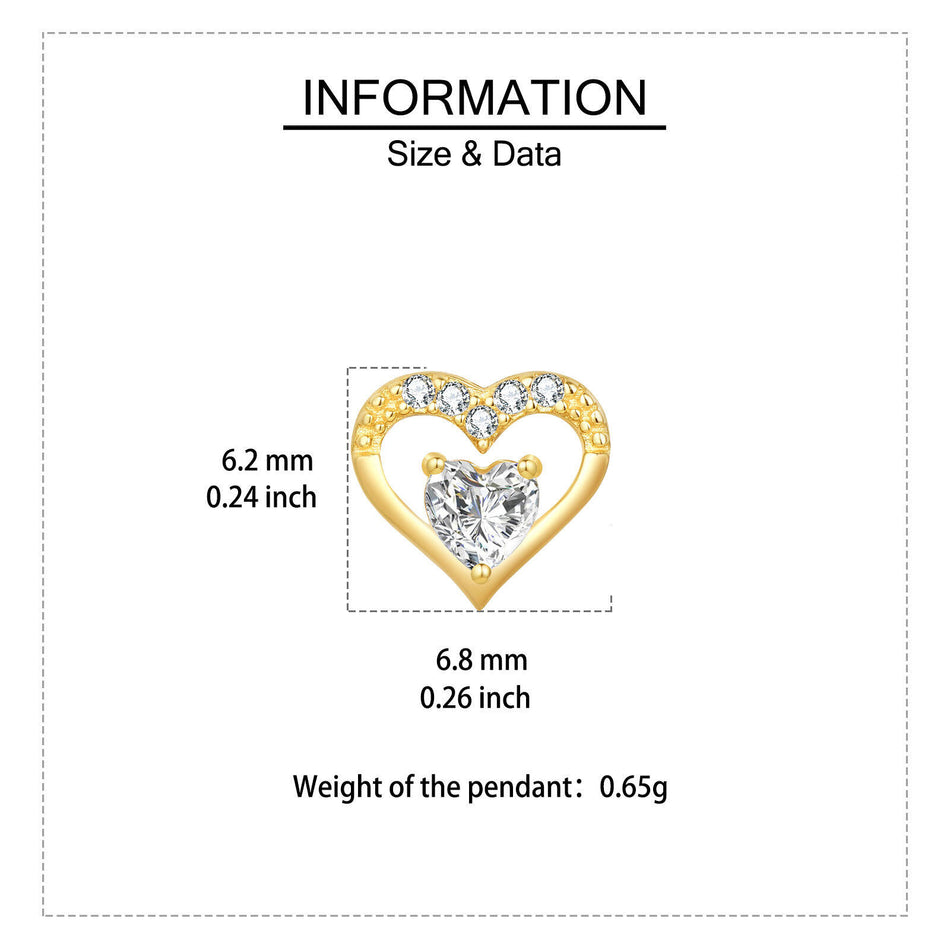 925 Sterling Silver Heart-shaped Zircon Gold Stud Earrings