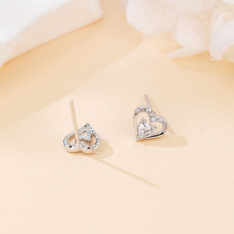 925 Sterling Silver Elegant Heart-shaped Zircon Earrings In Plated with White Gold