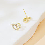 925 Sterling Silver Elegant Heart-shaped Zircon Stud Earrings In Gold Plating