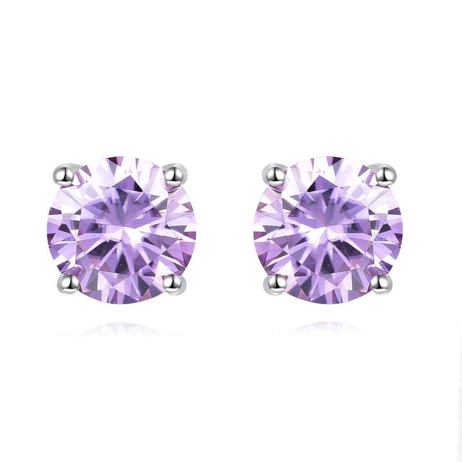 925 Sterling Silver Elegant Purple Sapphire Stud Earrings With Four-prong Setting For Everyday Chic