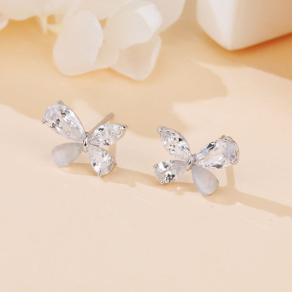 925 Sterling Silver Butterfly Zircon Earrings In Platinum Setting