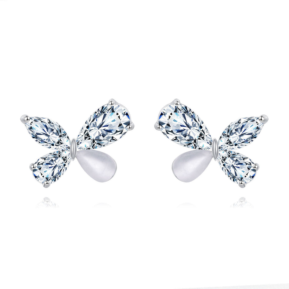 925 Sterling Silver Butterfly Zircon Earrings In Platinum Setting