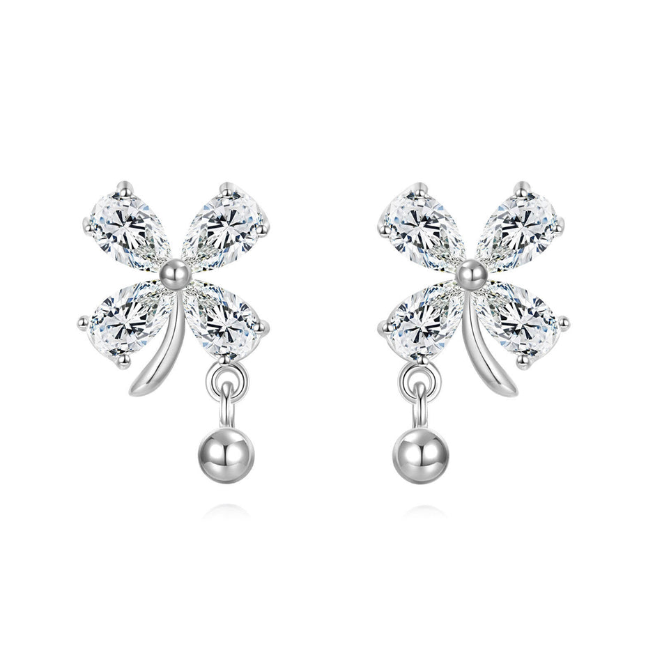 925 Sterling Silver Elegant Silver Floral Zircon Drop Earrings