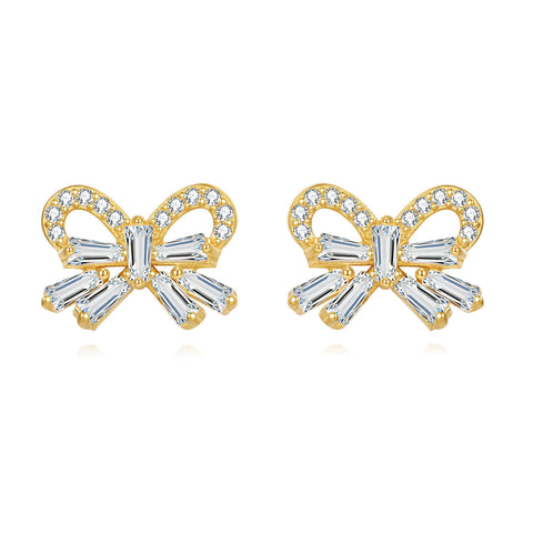 925 Sterling Silver Elegant Zircon-encrusted Gold Butterfly Earrings