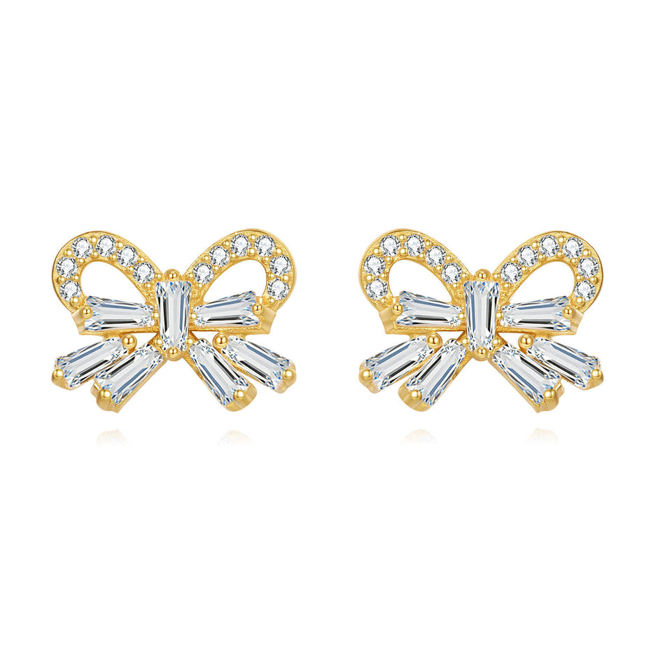 925 Sterling Silver Elegant Zircon-encrusted Gold Butterfly Earrings