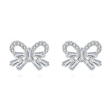 925 Sterling Silver Elegant Zircon Bow Earrings With Sparkling Accents