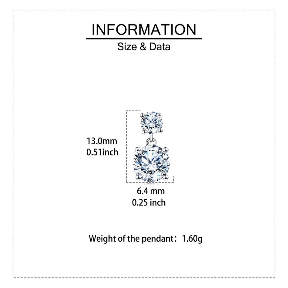 925 Sterling Silver Elegant Double Moissanite Silver Stud Drop Earrings