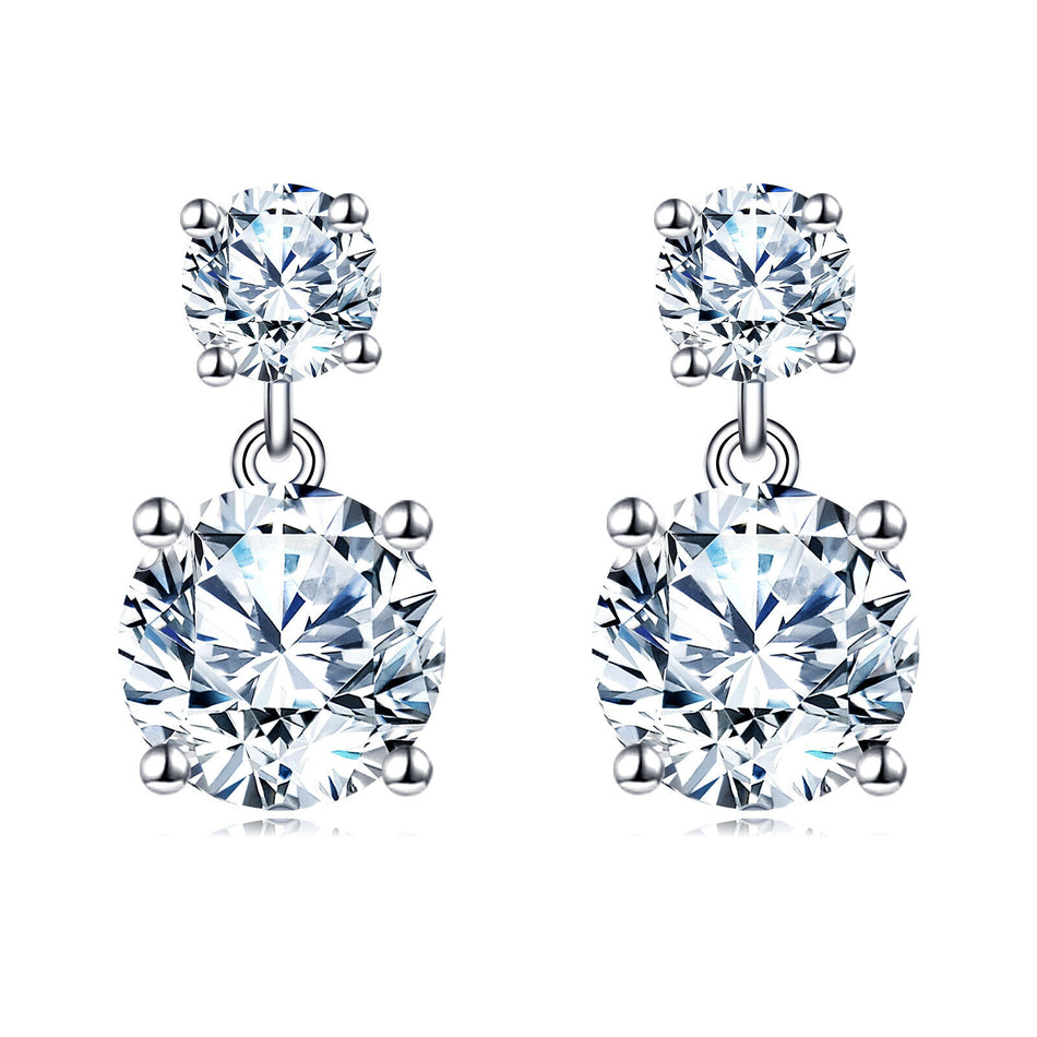 925 Sterling Silver Elegant Double Moissanite Silver Stud Drop Earrings