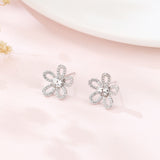 925 Sterling Silver Elegant Moissanite Flower Stud Earrings | Sparkling Silver Jewelry