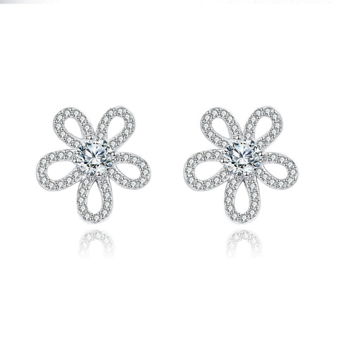 925 Sterling Silver Elegant Moissanite Flower Stud Earrings | Sparkling Silver Jewelry