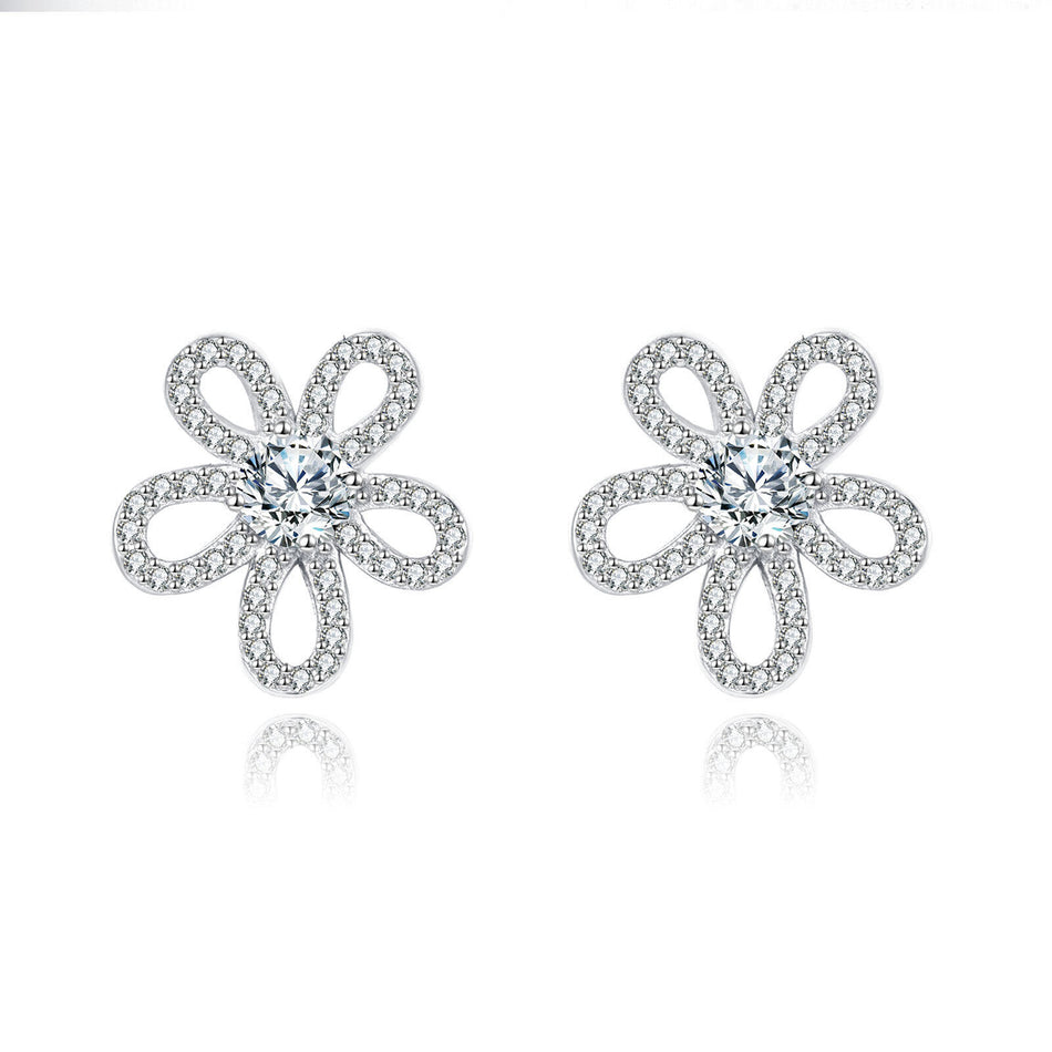 925 Sterling Silver Elegant Moissanite Flower Stud Earrings | Sparkling Silver Jewelry