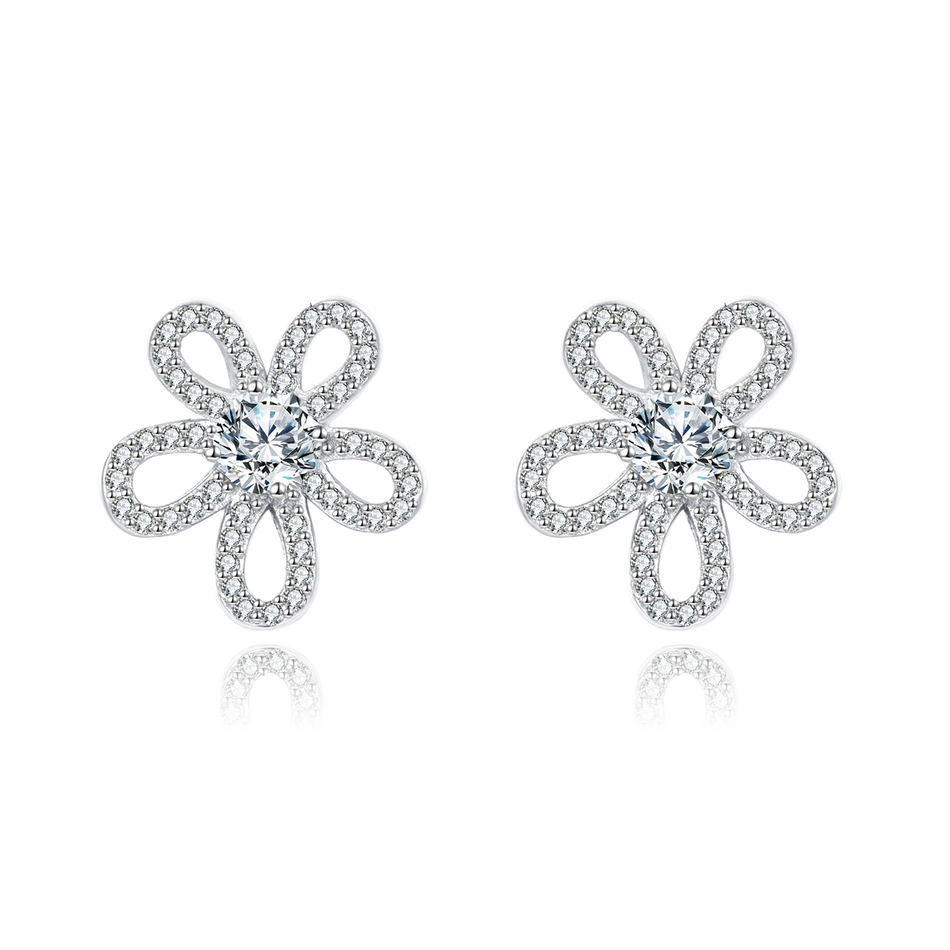 925 Sterling Silver Elegant Moissanite Flower Stud Earrings | Sparkling Silver Jewelry