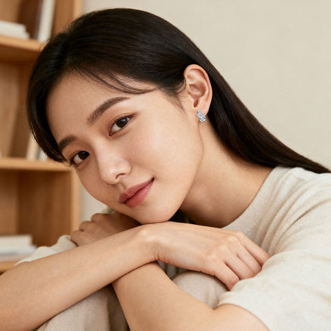 925 Sterling Silver Elegant Floral Moissanite Stud Earrings In Silver