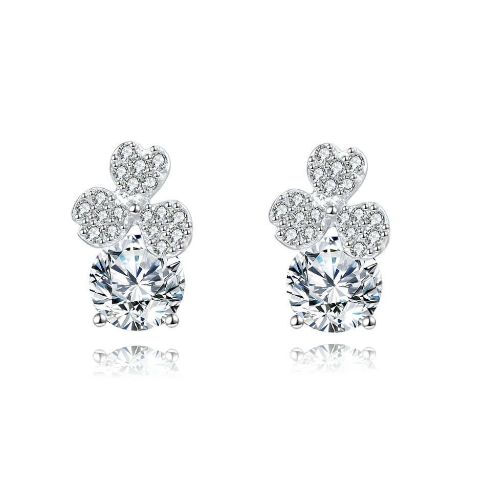 925 Sterling Silver Elegant Floral Moissanite Stud Earrings In Silver