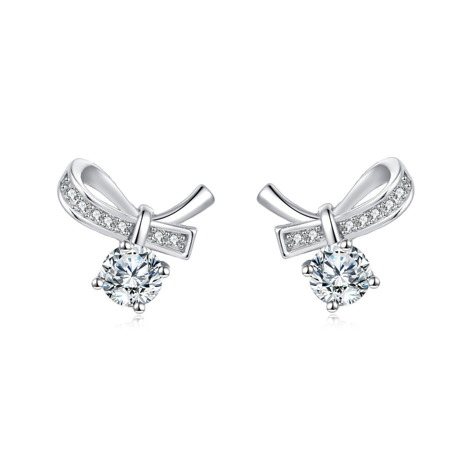 925 Sterling Silver Elegant Silver Moissanite Bow Earrings