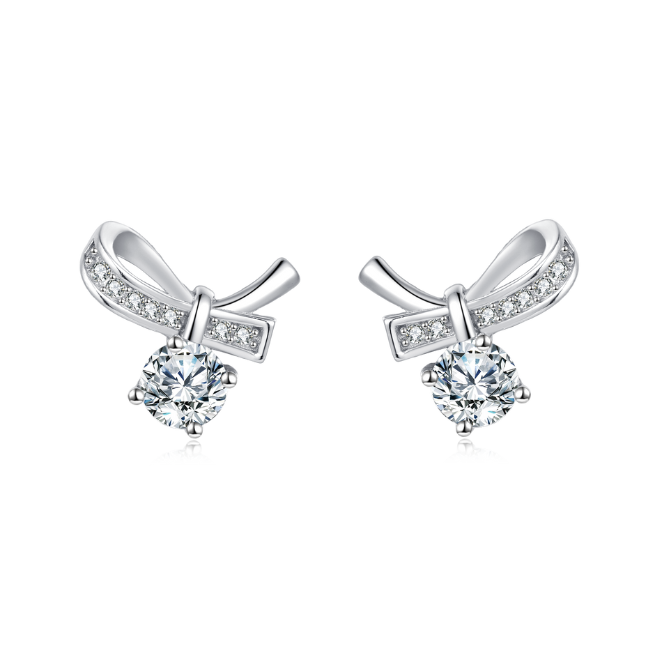925 Sterling Silver Elegant Silver Moissanite Bow Earrings