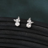 925 Sterling Silver Elegant Moissanite Stud Earrings With Silver Butterfly Design And Sparkling Accents