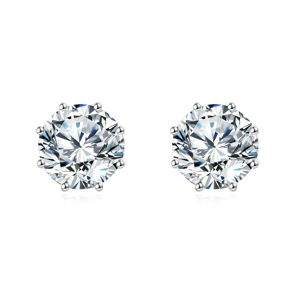 925 Sterling Silver Elegant Silver Stud Earrings With Sparkling Round Moissanite-cut Design