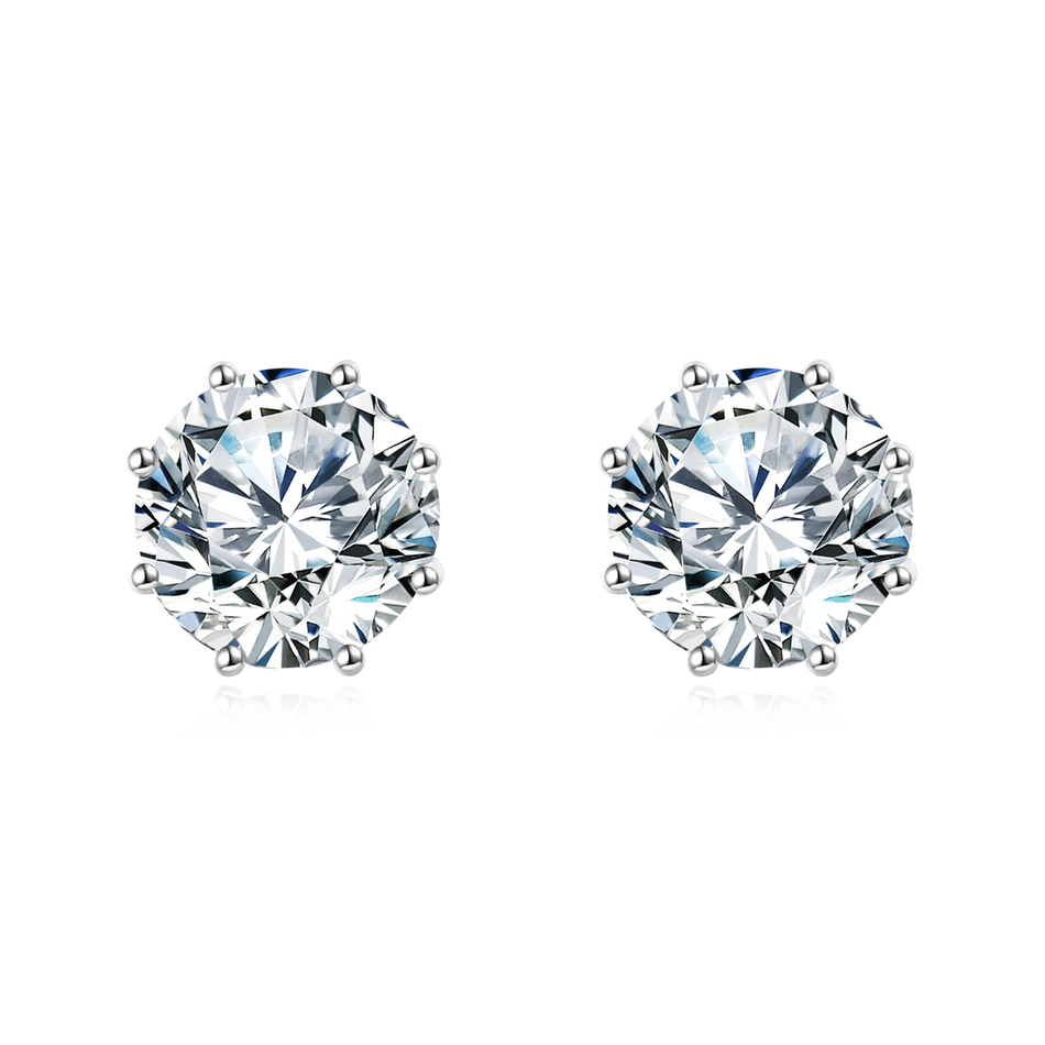 925 Sterling Silver Elegant Silver Stud Earrings With Sparkling Round Moissanite-cut Design