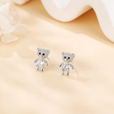 925 Sterling Silver Cute Silver Bear Stud Earrings With Moissanite Accents