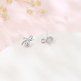 925 Sterling Silver Elegant Silver Bow Earrings With Sparkling Central Stones