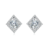 925 Sterling Silver Elegant Square Halo Moissanite Stud Earrings In Plated with White Gold: Timeless Beauty Meets Modern Design