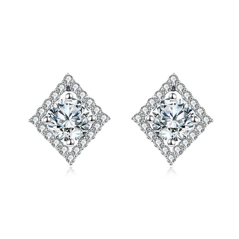 925 Sterling Silver Elegant Square Halo Moissanite Stud Earrings In Plated with White Gold: Timeless Beauty Meets Modern Design
