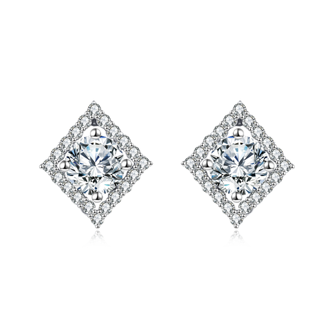925 Sterling Silver Elegant Square Halo Moissanite Stud Earrings In Plated with White Gold: Timeless Beauty Meets Modern Design