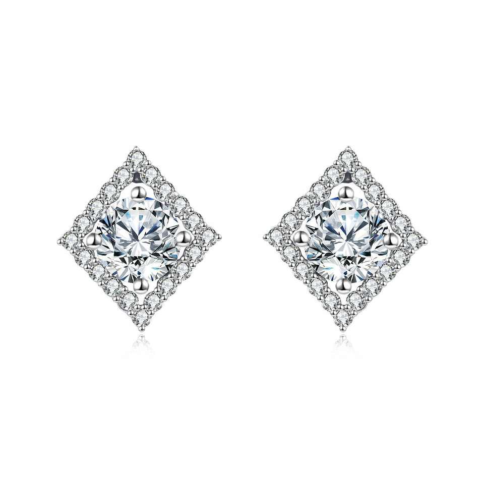 925 Sterling Silver Elegant Square Halo Moissanite Stud Earrings In Plated with White Gold: Timeless Beauty Meets Modern Design