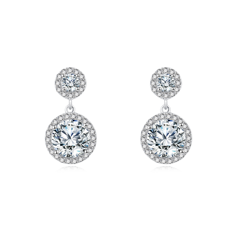 925 Sterling Silver Elegant Moissanite Drop Earrings In Silver Halo Setting ¨C Timeless Luxury Jewelry