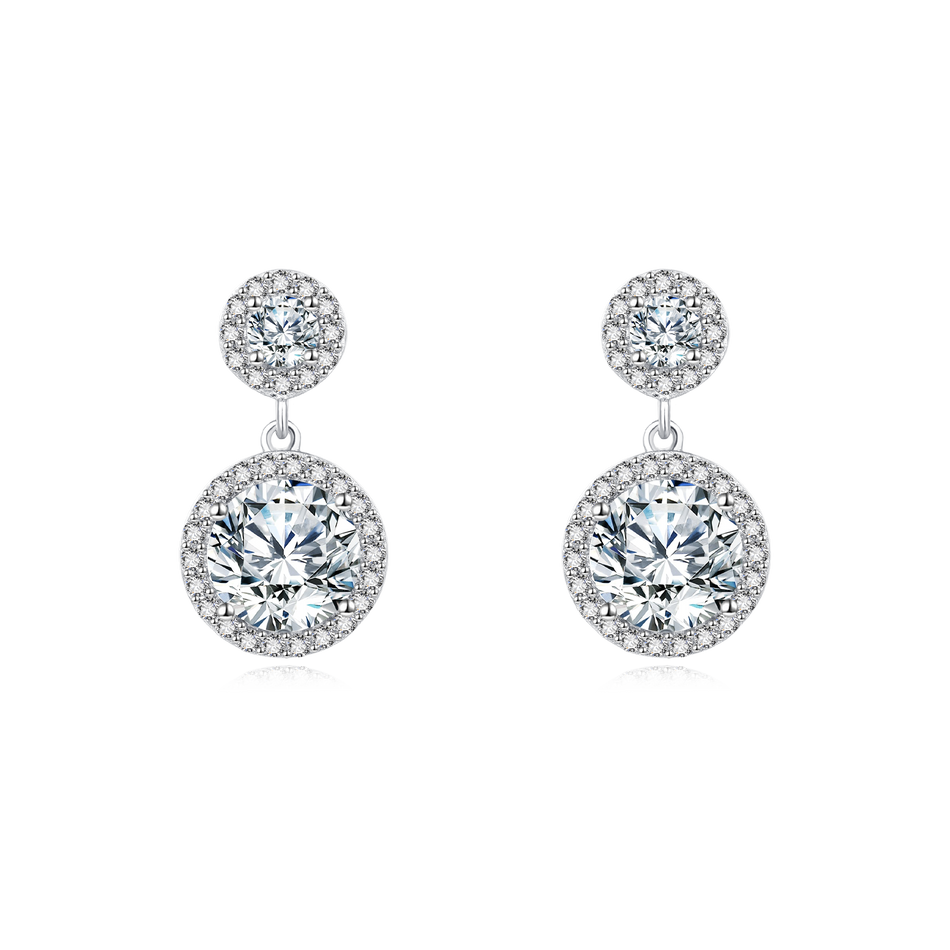 925 Sterling Silver Elegant Moissanite Drop Earrings In Silver Halo Setting ¨C Timeless Luxury Jewelry