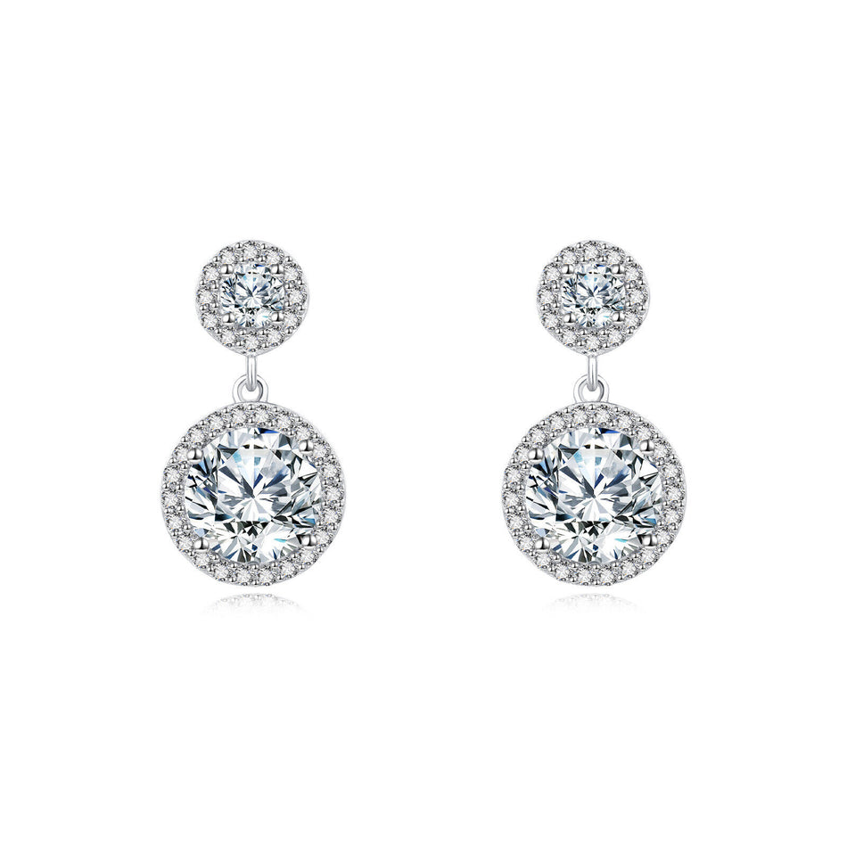925 Sterling Silver Elegant Moissanite Drop Earrings In Silver Halo Setting ¨C Timeless Luxury Jewelry