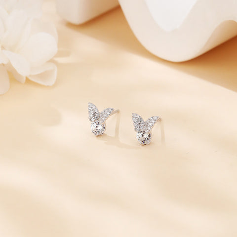 925 Sterling Silver Elegant Moissanite-studded Butterfly Stud Earrings