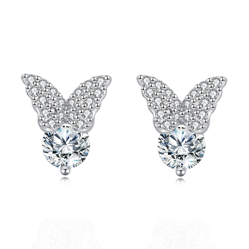 925 Sterling Silver Elegant Moissanite-studded Butterfly Stud Earrings