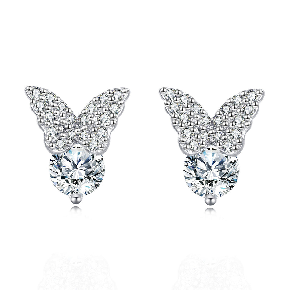 925 Sterling Silver Elegant Moissanite-studded Butterfly Stud Earrings