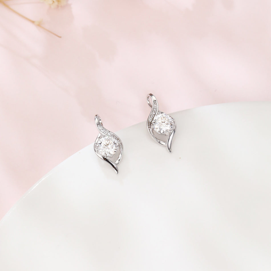 925 Sterling Silver Elegant Silver Moissanite Earrings With Swirling Design