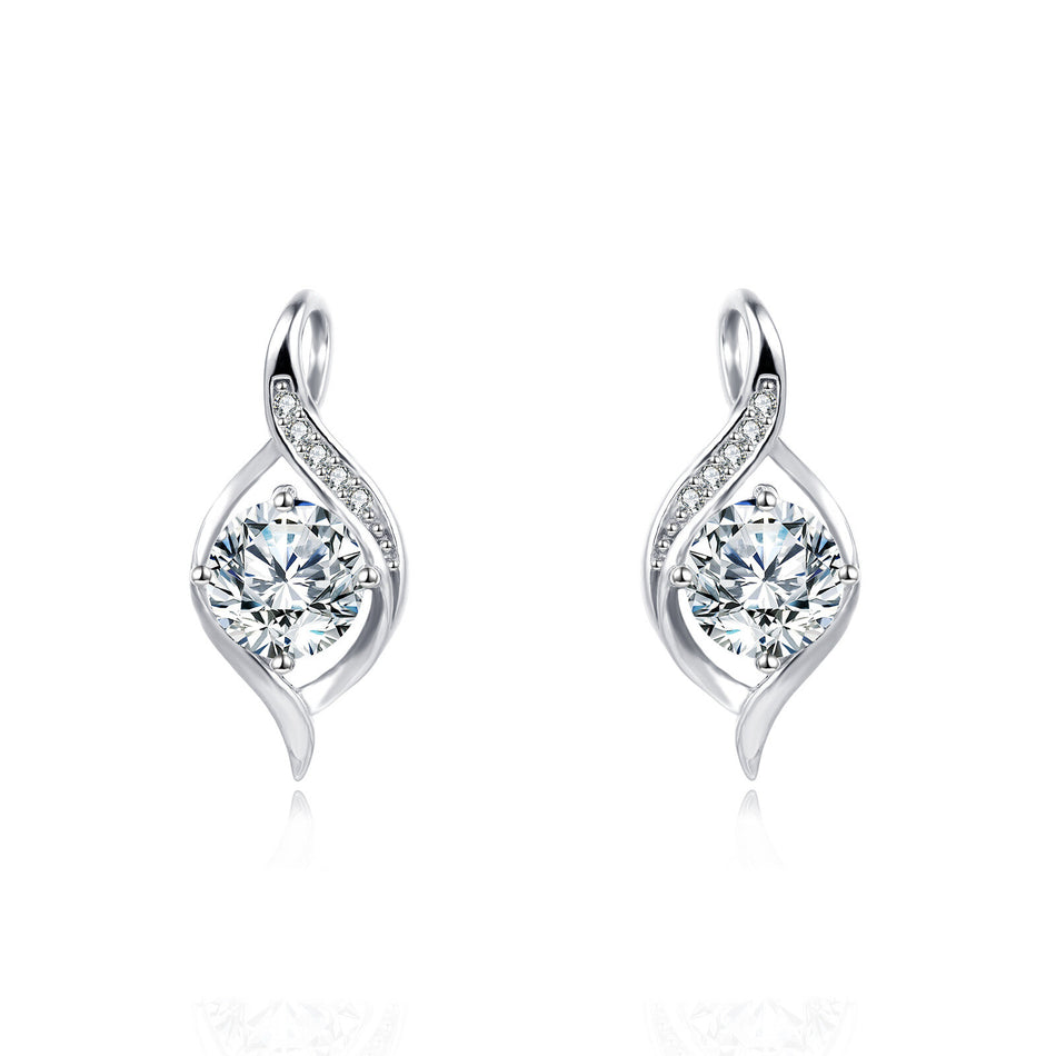 925 Sterling Silver Elegant Silver Moissanite Earrings With Swirling Design