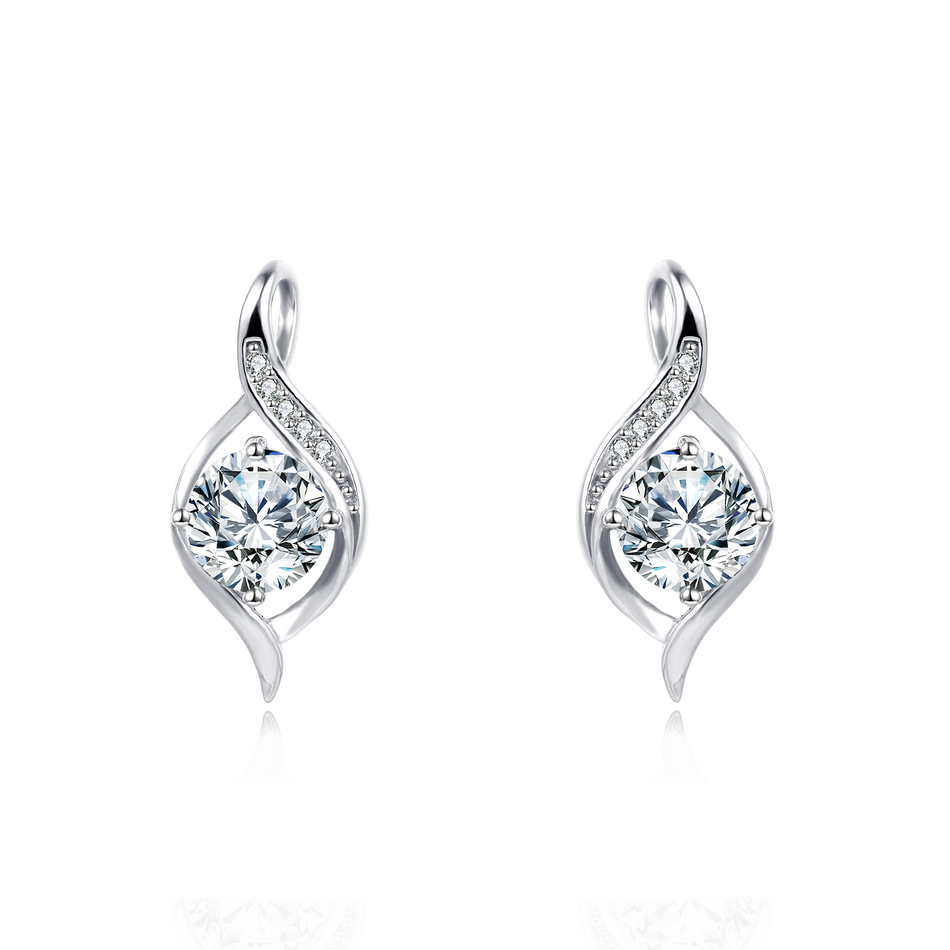 925 Sterling Silver Elegant Silver Moissanite Earrings With Swirling Design