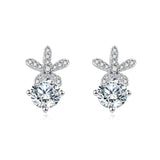 925 Sterling Silver Elegant Moissanite-studded Floral Stud Earrings In Silver Setting