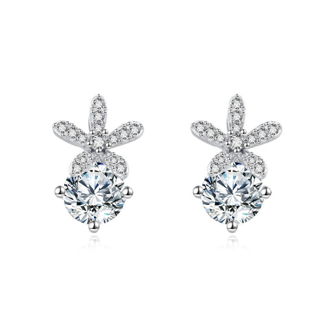 925 Sterling Silver Elegant Moissanite-studded Floral Stud Earrings In Silver Setting