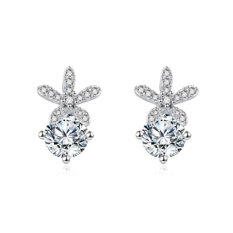 925 Sterling Silver Elegant Moissanite-studded Floral Stud Earrings In Silver Setting