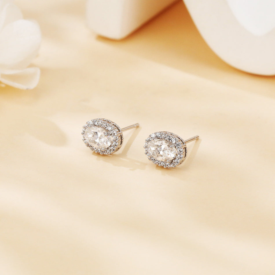 925 Sterling Silver Elegant Moissanite Stud Earrings With Classic Halo Design ¨C Luxury Jewelry