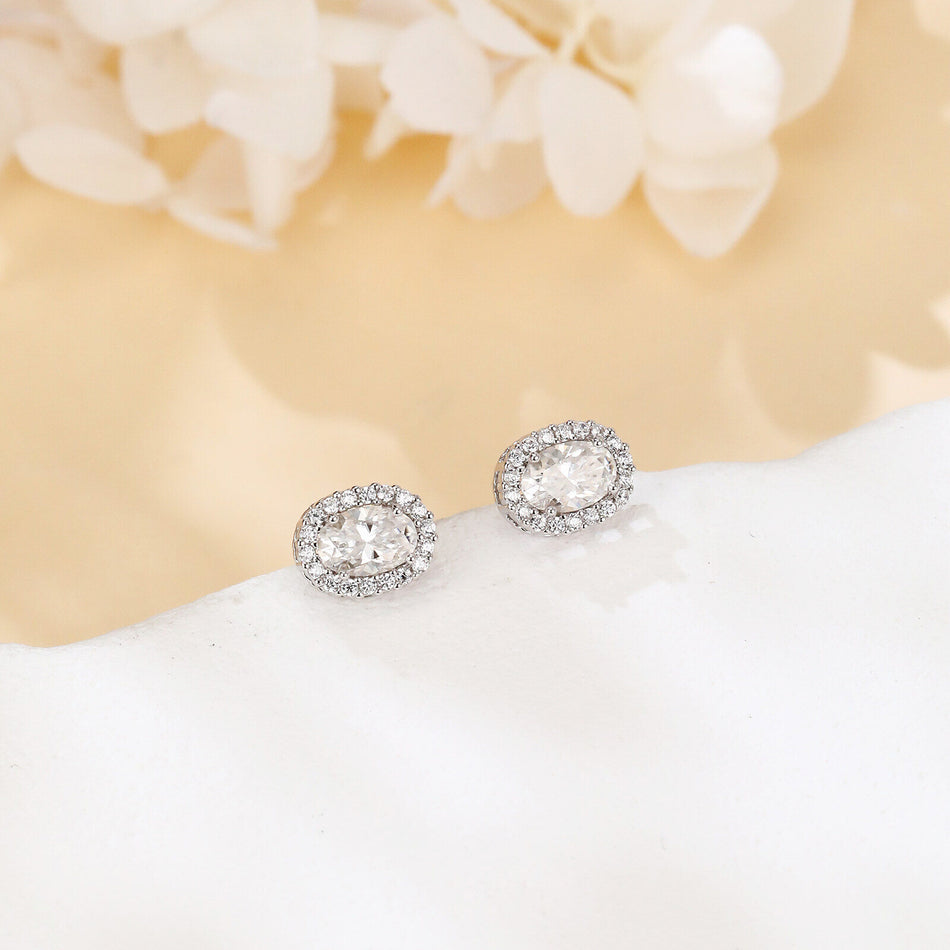 925 Sterling Silver Elegant Moissanite Stud Earrings With Classic Halo Design ¨C Luxury Jewelry