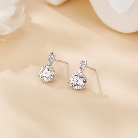 925 Sterling Silver Elegant Plated with White Gold Moissanite Stud Earrings With Floral Accent