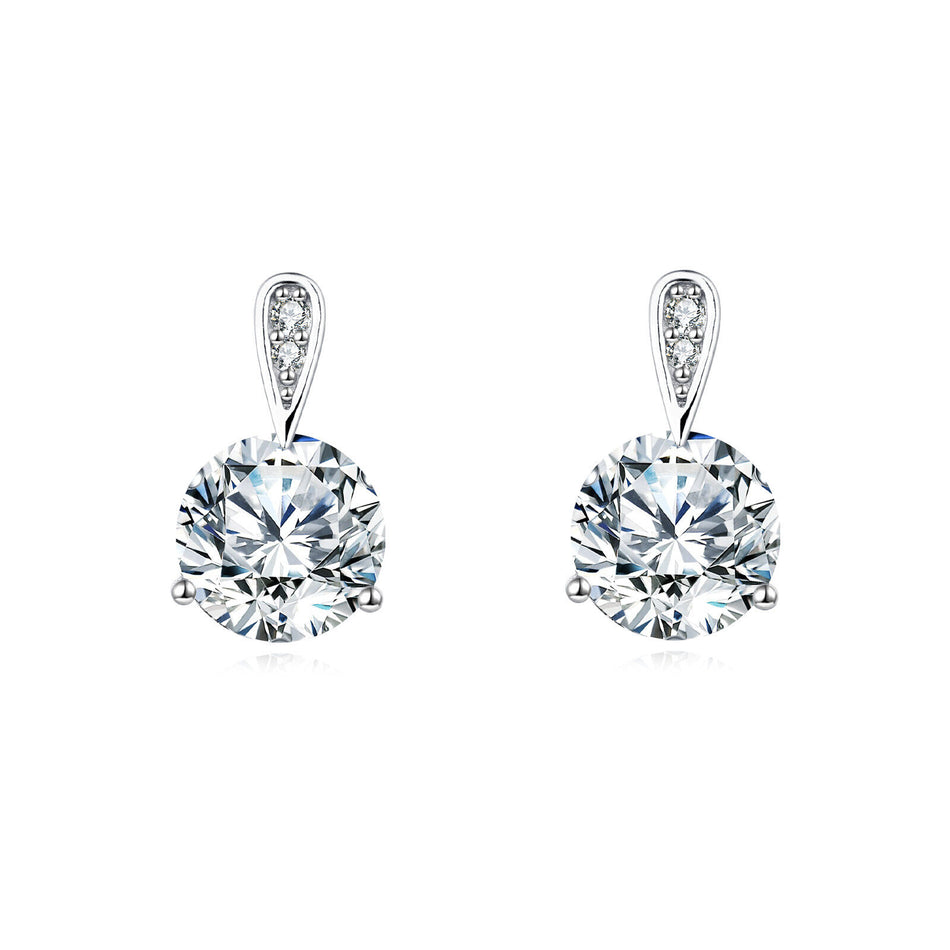 925 Sterling Silver Elegant Plated with White Gold Moissanite Stud Earrings With Floral Accent